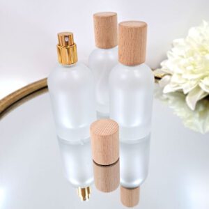 Glazen flesje 50 ml met gouden spraydop en houten dop - frosted white