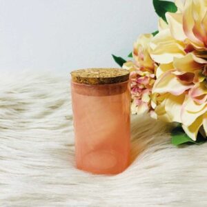 Glazen cylinderpotje met kurkdeksel - 8,4cm - Roze