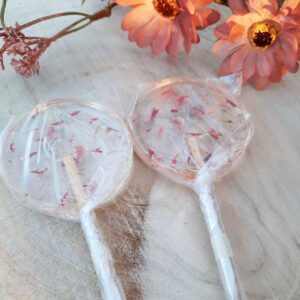Transparante lolly - 6 cm - met roze korenbloem
