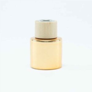 Parfumflesje rond goud met houten schroefdop – 50 ml