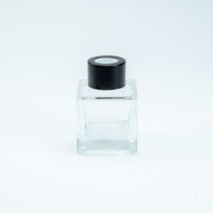 Parfumflesje vierkant transparant met zwarte schroefdop – 50 ml