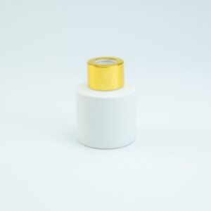 Parfumflesje rond wit met gouden schroefdop – 50 ml