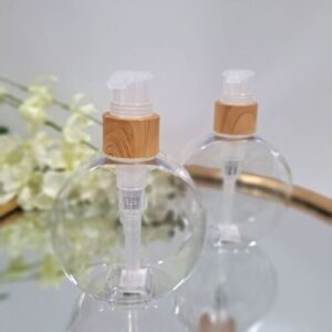 Zeepdispenser schijf - 140 ml - met naturel houtkleurig pompje