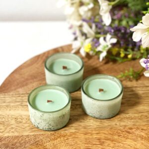 Mini geparfumeerde kaars H3,2 cm Diam 5 cm - STONE EUCALYPTUS- per 12 st.