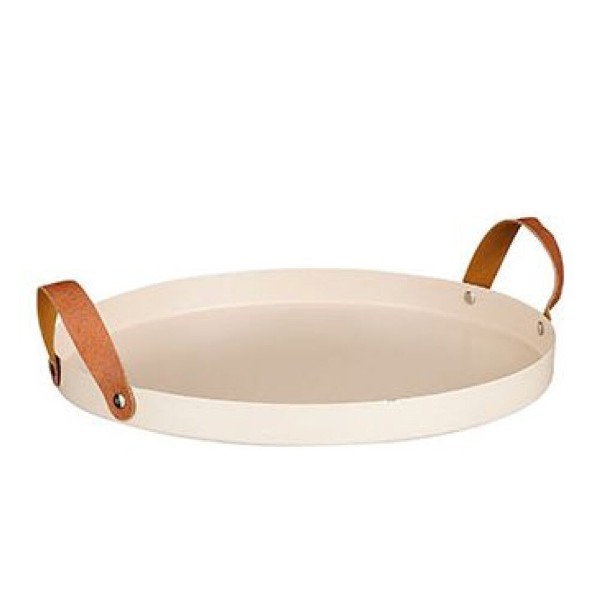 Rond dienblad Texas beige met lederen handvaten - Diameter 30 cm