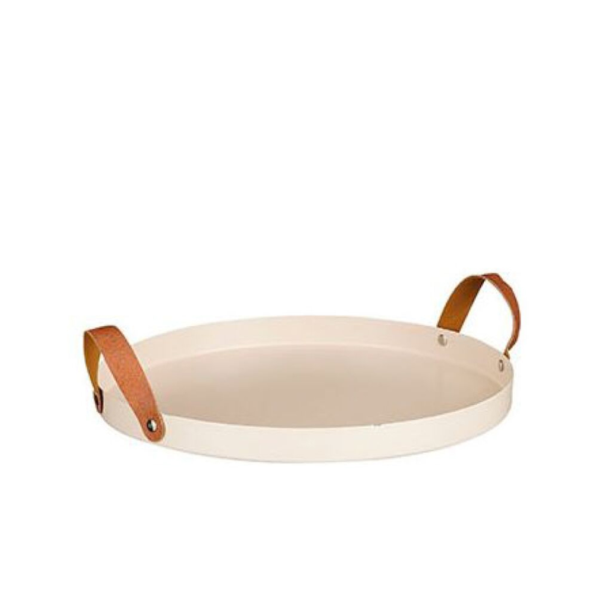 Rond dienblad Texas beige met lederen handvaten